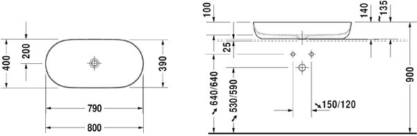 Duravit Luv umyvadlo 80x40 cm oválné na pult bílá lesk 0379800000