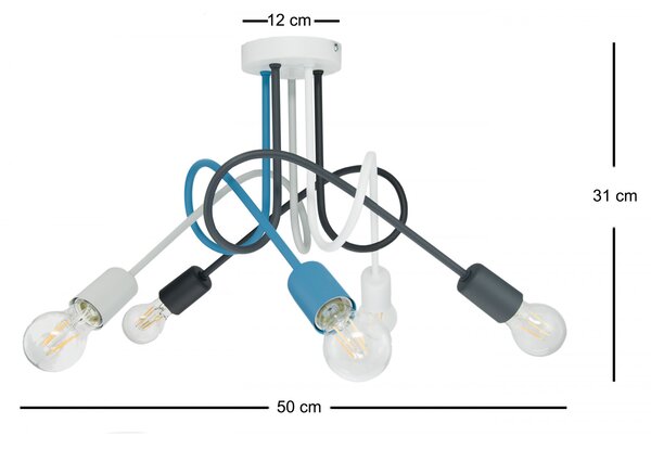 Light for home - Závěsné svítidlo 1001/5BT MONDO, 5xE27/60W, bílá , tyrkysová, 5xE27/60W, E27, Bílá , tyrkysová