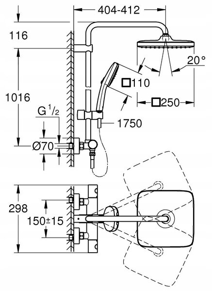 Sprchový set na omítku Grohe Tempesta System 250 Cube