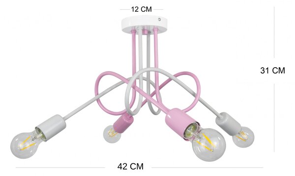 Light for home - Závěsné svítidlo 1001/4MP2 MONDO, 4xE27/60W, šedá, růžová, 4xE27/60W, E27, šedá, růžová