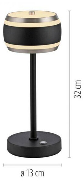 PAUL NEUHAUS LED nabíjecí stolní lampa PURE Falling Rings, černá / metalická šedá , dotykový vypínač 2200-5000K