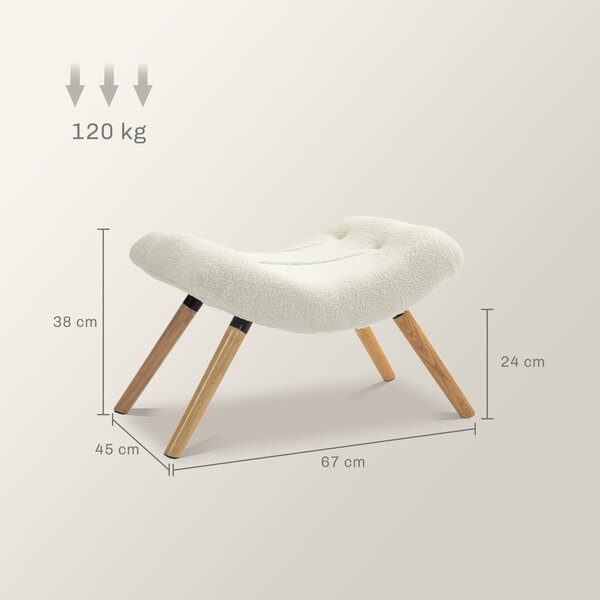 HOMCOM Konferenční stolík, Otoman s Berberským fleecem, Čalouněný stolička do 120 kg, pro obývací pokoj, ložnici, 67 x 45 x 38 cm, Krémově bílá | Aoso