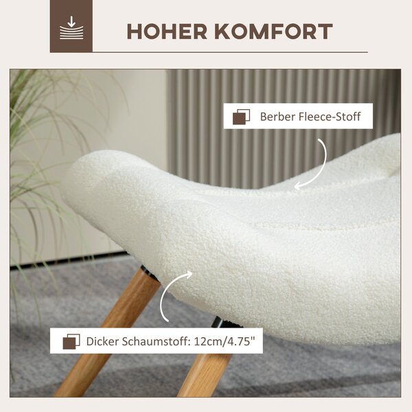 HOMCOM Konferenční stolík, Otoman s Berberským fleecem, Čalouněný stolička do 120 kg, pro obývací pokoj, ložnici, 67 x 45 x 38 cm, Krémově bílá | Aoso