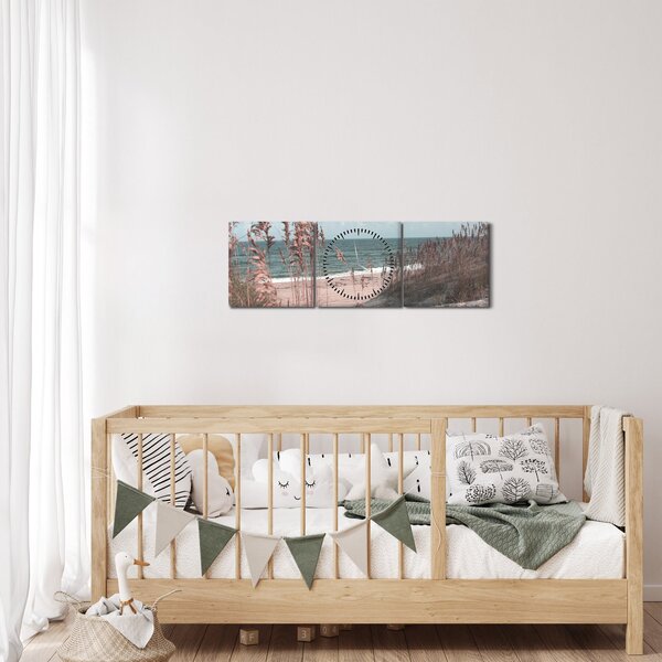 Obraz - Růžová pláž (s hodinami) (90x30 cm)