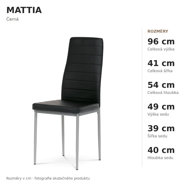 Jídelní židle MATTIA - černá ekokůže / šedé kovové nohy
