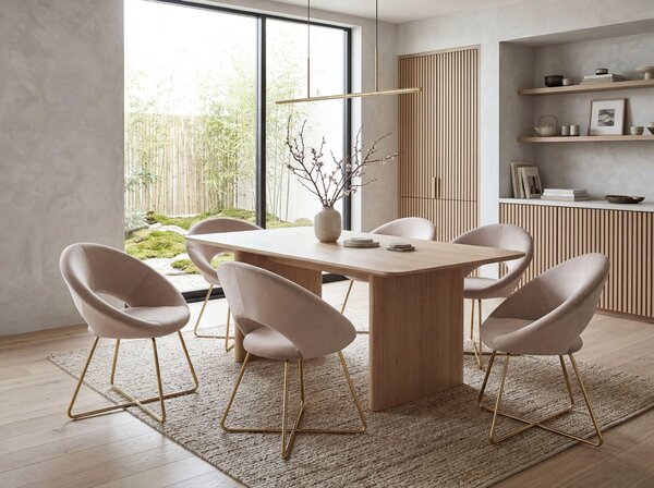 FineBuy jídelní židle, sametová, béžová, kuchyňská židle se zlatými nohami, židle s hlubokým sedákem, látka/kov, designová čalouněná židle, jídelní židle, čalouněná