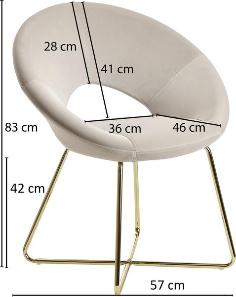 FineBuy jídelní židle, sametová, béžová, kuchyňská židle se zlatými nohami, židle s hlubokým sedákem, látka/kov, designová čalouněná židle, jídelní židle, čalouněná