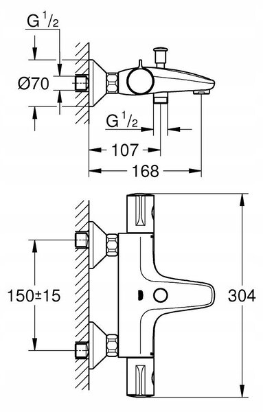 Bezkontaktní nástěnná vanová baterie Grohe Grohtherm 800 černá