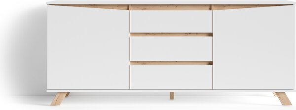 ByLIVING Komoda Valentin, příborník šířka 180 cm, matná bílá, Imitace v dubovém vzhledu