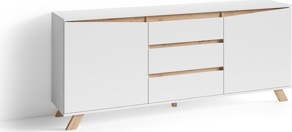 ByLIVING Komoda Valentin, příborník šířka 180 cm, matná bílá, Imitace v dubovém vzhledu