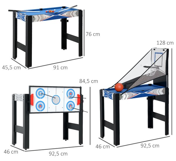 SPORTNOW 5-v-1 Multihra Kancelářský stůl s pingpongem, kulečníkem, hokejem, basketbalem a lukostřelbou pro dospělé 91 x 45,5 x 76 cm Černá+Modrá | Aos