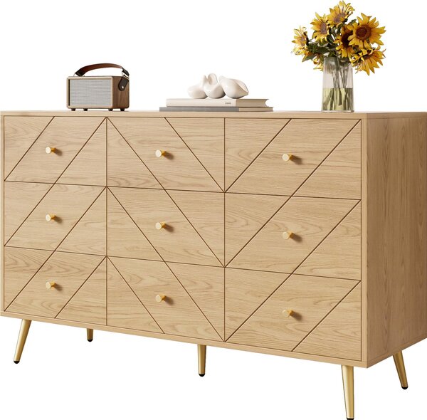 Komoda Fortuna Lai se 6 zásuvkami, železné nohy - Geometrické vzory a praktické knoflíky - Robustní PB konstrukce do ložnice, obývacího pokoje a předsíně