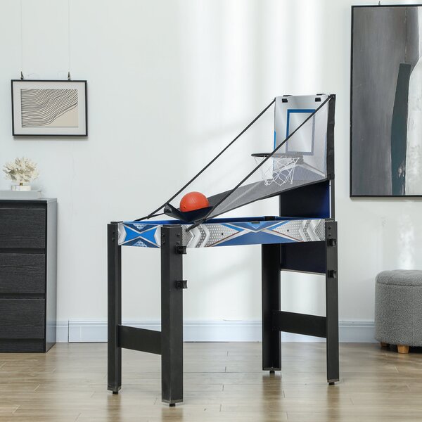 SPORTNOW 5-v-1 Multihra Kancelářský stůl s pingpongem, kulečníkem, hokejem, basketbalem a lukostřelbou pro dospělé 91 x 45,5 x 76 cm Černá+Modrá | Aos