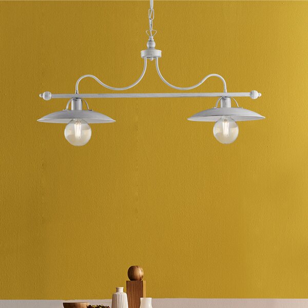 Light for home - Kovový lustr BL234-2-BA Cantina, 2 X 60 Watt Max, bílá, stříbrná, 2 X 60 W, E27, Bílá, stříbrná