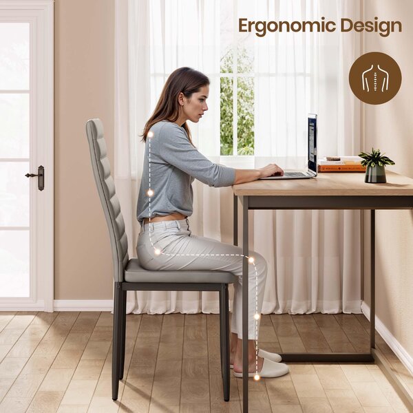 Bealife TB41 Jídelní židle sada 6 kusů - umělá kůže s vysokým opěradlem a ergonomickým designem, šedá barva