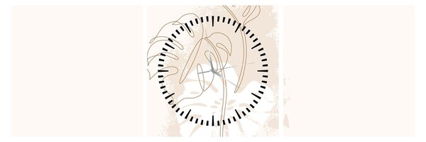 Obraz - Line art monstera N⁰1 (s hodinami) (90x30 cm)