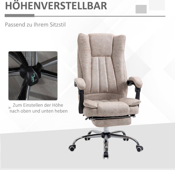 Vinsetto Otočná kancelářská židle s funkcí sklápění a opěrkou pro nohy, výškově nastavitelná, mikrovlákno, plast, kov, nylon, Béžová+Černá+Stříbrná 63
