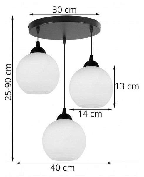 Light for home - Závěsnésvítidlo ELIZA 1987/3/OW 3XE27 Stínidla z foukaného bílého skla, 3xE27 Max 60W, E27, Černá