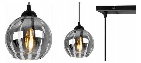 Light for home - Závěsné svítidlo na liště se čtyřmi skleněnými stínidly ELIZA 1987/4/C/70L, 3x60W, E27, Černá