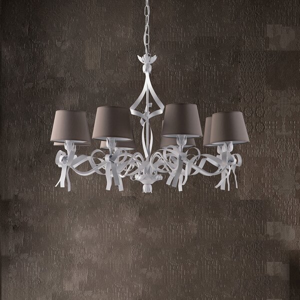 Light for home - Lustr na řetězu s latkovymi stinidly v holubičí šedé barvě BL184-8-BCO "Lucy", 8 X 40 Watt Max, ošuntělá bílá, 8 X 40 W, E14, Ošuntělá bílá