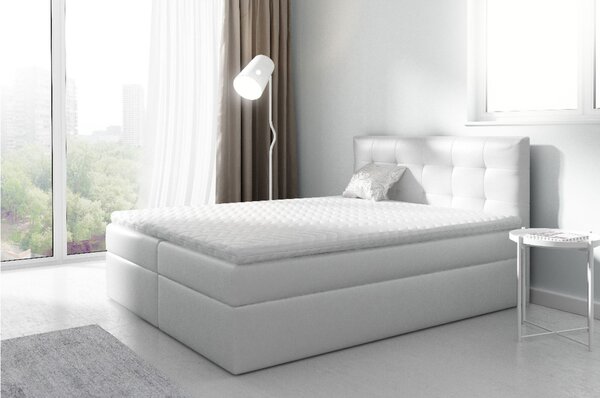 Čalouněná boxspringová postel 180x200 IVANA 2 - bílá eko kůže + topper ZDARMA