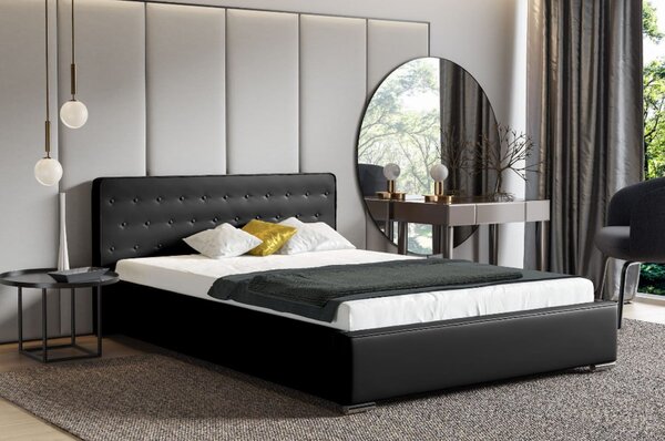 Moderní čalouněná postel s úložným prostorem 140x200 BERGEN - černá eko kůže