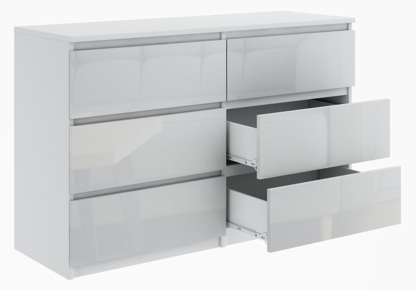 Krásná moderní komoda 120 cm se 6 zásuvkami v bílé barvě FURNIFY