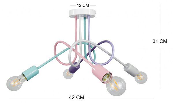 Light for home - Závěsné svítidlo 1001/4MP1 MONDO, 4xE27/60W, šedá, růžová, tyrkysová, fialová pastelová, 4xE27/60W, E27, šedá, růžová, tyrkysová, fialová pastelová