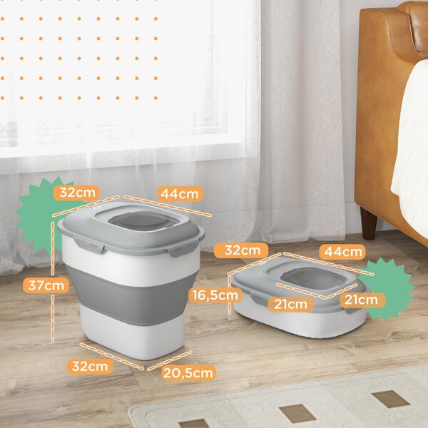 PawHut Úložný box na granule pro psy, skládací kontejner o objemu 25 L s odměrkou, miskou a lžičkou na suché krmivo pro psy a kočky, s kolečky | Aosom
