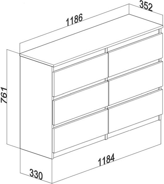 Krásná moderní komoda 120 cm se 6 zásuvkami v bílé barvě FURNIFY