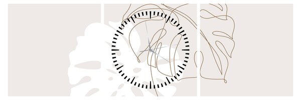Obraz - Line art monstera N⁰2 (s hodinami) (90x30 cm)