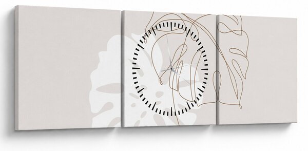 Obraz - Line art monstera N⁰2 (s hodinami) (90x30 cm)