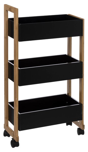 Koupelnový regál na kolečkách BAMBOO, černý, 3patrový