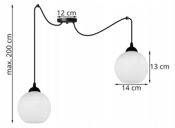 Light for home - Moderní závěsné svítidlo na lanku s bílými skleněnými stínidly SPIDER ELIZA 1987/2, 2x60W, E27, Černá