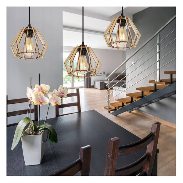 Light for home - Dřevěné závěsné svítidlo "Pavouk" s geometrickými stínidly SPIDER TIMBER 2360/3, 3x60W, E27, Černá