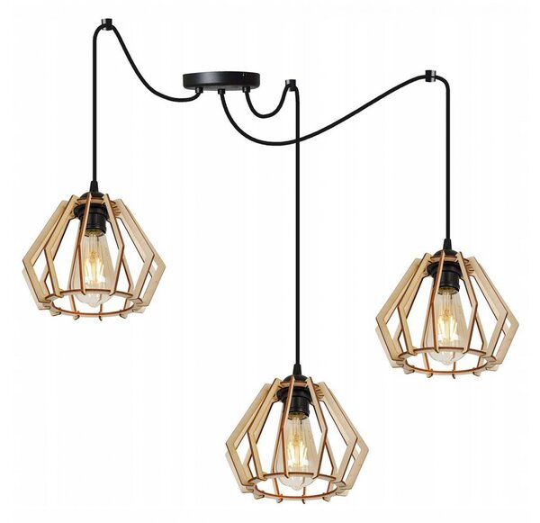Light for home - Dřevěné závěsné svítidlo "Pavouk" s geometrickými stínidly SPIDER TIMBER 2360/3, 3x60W, E27, Černá