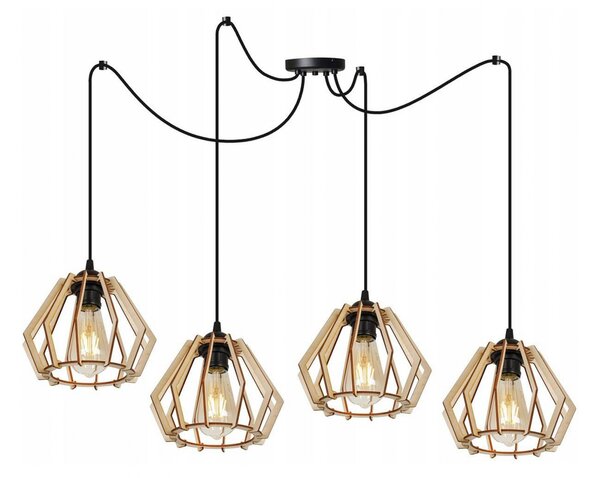 Light for home - Originální dřevěná lampa Spider ve stylu Boho SPIDER TIMBER 2360/4, 4x60W, E27, Černá