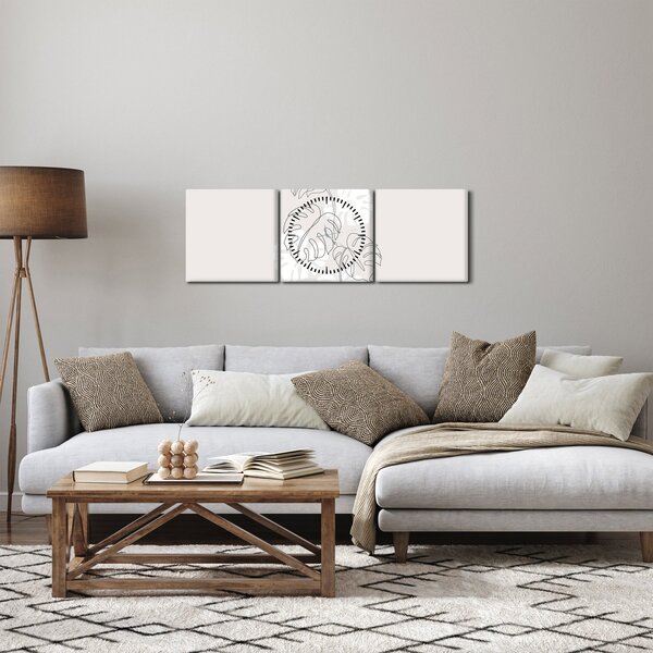 Obraz - Line art monstera N⁰3 (s hodinami) (90x30 cm)