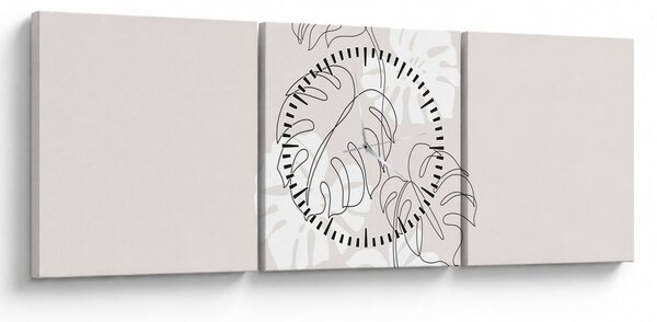 Obraz - Line art monstera N⁰3 (s hodinami) (90x30 cm)
