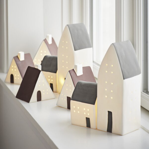 Porcelánový LED svítící domeček White/Brown Větší