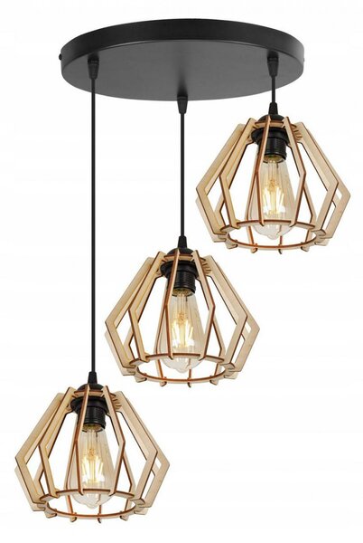 Light for home - Nastavitelná dřevěná lampa s geometrickými stínidly TIMBER 2360/3/OW, 3x60W, E27, Černá