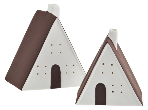 Porcelánový LED svítící domeček White/Brown Větší