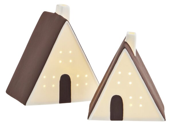 Porcelánový LED svítící domeček White/Brown Větší
