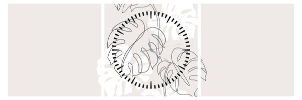 Obraz - Line art monstera N⁰3 (s hodinami) (90x30 cm)