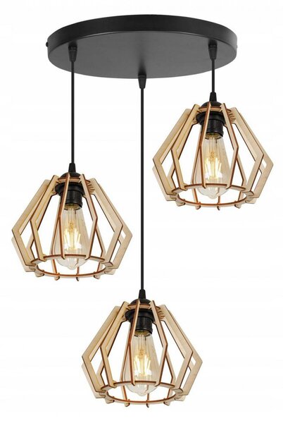 Light for home - Nastavitelná dřevěná lampa s geometrickými stínidly TIMBER 2360/3/OW, 3x60W, E27, Černá