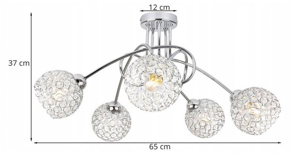 Light for home - Chromové stropní svítidlo v moderním stylu se skleněnými stínidly CRYSTAL 2220/5/C, 5x60W, E27, stříbrná