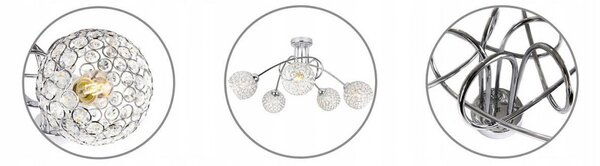 Light for home - Chromové stropní svítidlo v moderním stylu se skleněnými stínidly CRYSTAL 2220/5/C, 5x60W, E27, stříbrná