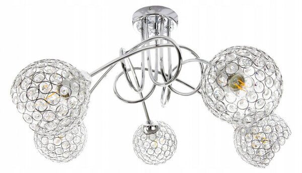 Light for home - Chromové stropní svítidlo v moderním stylu se skleněnými stínidly CRYSTAL 2220/5/C, 5x60W, E27, stříbrná