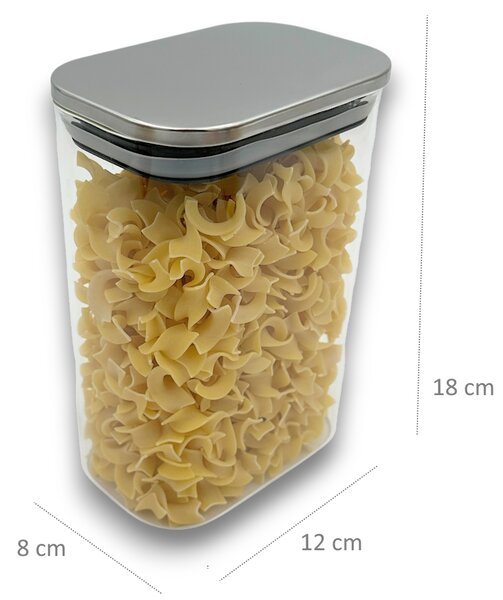 Arte Regal Skleněná obdélníková dóza s nerezovým víkem, 1,4l NEREZ VIVO