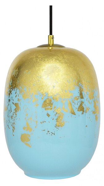 Light for home - Závěsné svítidlo se stínítkem z foukaného skla v turkusovlé barvě se zlatým zdobením 19603 "Marble", 1x60W, E27